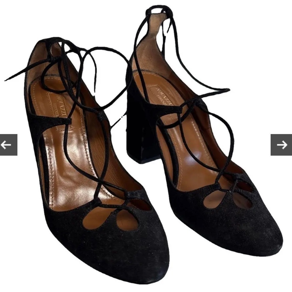 Aquazzura Black Lace-Up Heels Sz 38 1/2